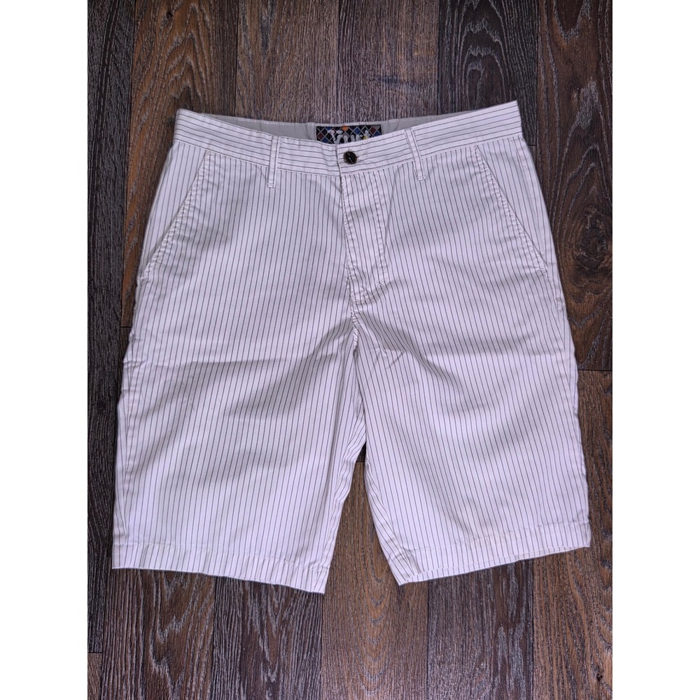 Vurt Mens Pinstripe Chino Shorts White Grey Size 32W Casual Summer Striped